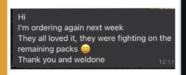 WhatsApp message from customer praising fresh packaging by Bukkies Pot