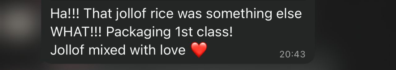 WhatsApp message from customer recommending Bukkies Pot for events and family orders